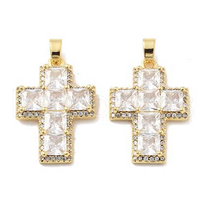Cross Brass Micro Pave Cubic Zirconia Pendants KK-M325-02G-1