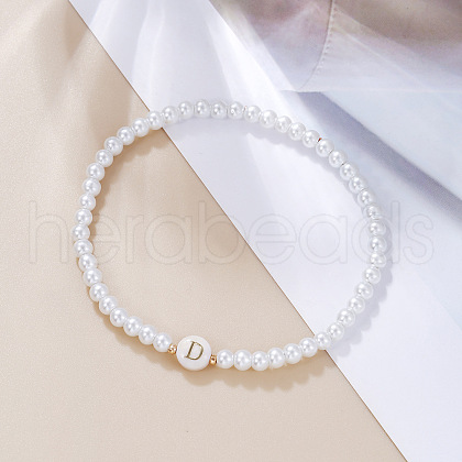 Plastic Pearl Round Beaded Stretch Bracelets for Women WGC81DB-04-1