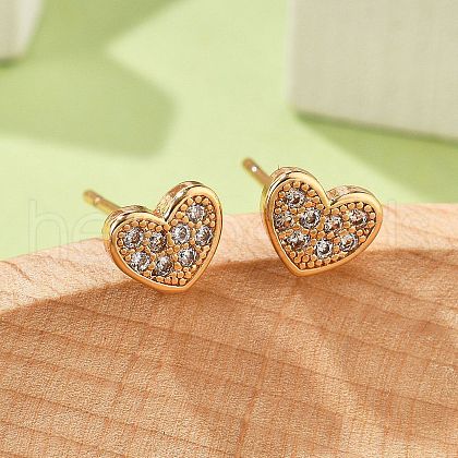 Brass Micro Pave Clear Cubic Zirconia Stud Earrings for Women EJEW-G428-25G-04-1