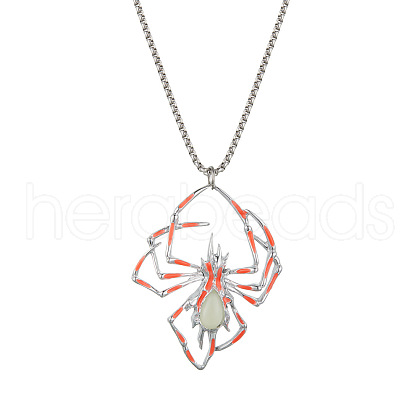 Alloy Enamel Luminous Halloween Spider Pendant Box Chain Necklaces for Women Men PW-WGC2D8E-04-1
