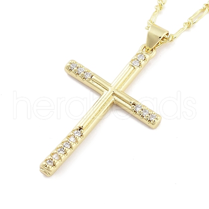 Brass Micro Pave Clear Cubic Zirconia Pendant Necklaces NJEW-B101-07G-04-1