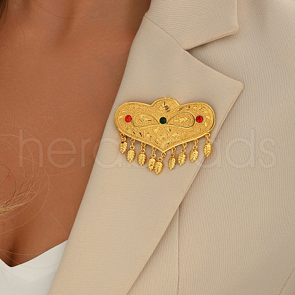 Elegant Middle Eastern Style Heart Brass Brooches for Women AH8858-1