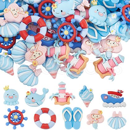 SUNNYCLUE Sea Theme Opaque Resin Cabochons CRES-SC0002-92-1