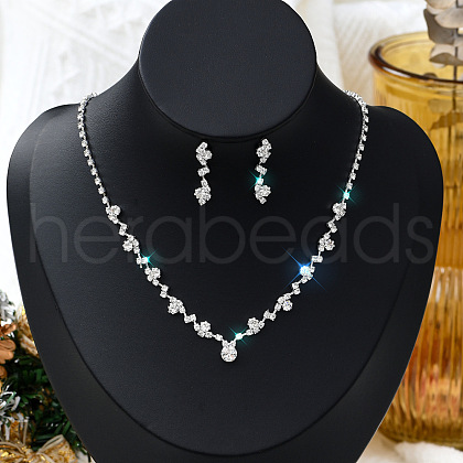 Flat Round Alloy Crystal Rhinestone Pendant Necklaces & Stud Dangle Earrings Sets FS-WG0CCC2-01-1