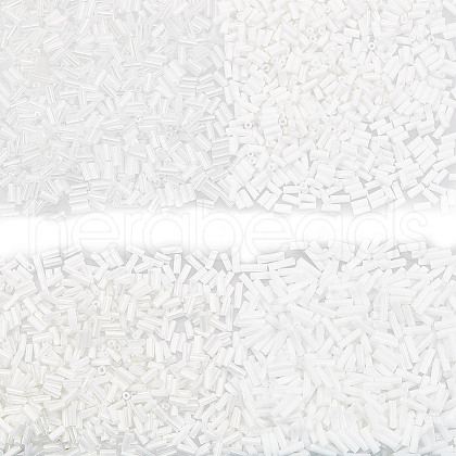 GOMAKERER 80g 4 Styles White Series Glass Bugle Beads SEED-GO0001-01-1