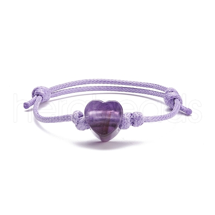 Natural Amethyst Heart Braided Cord Bracelet BJEW-JB07685-05-1