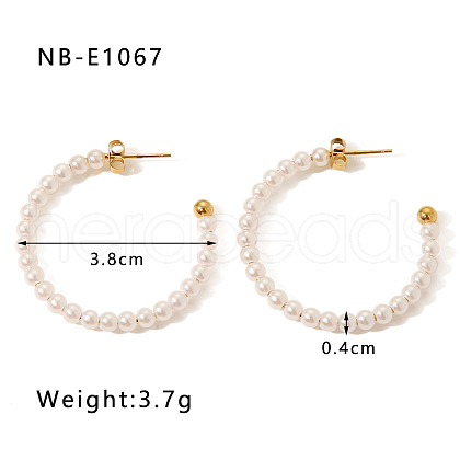 C-Shaped 304 Stainless Steel Plastic Imitation Pearl Stud Earrings FS-WG0BD3D-01-1