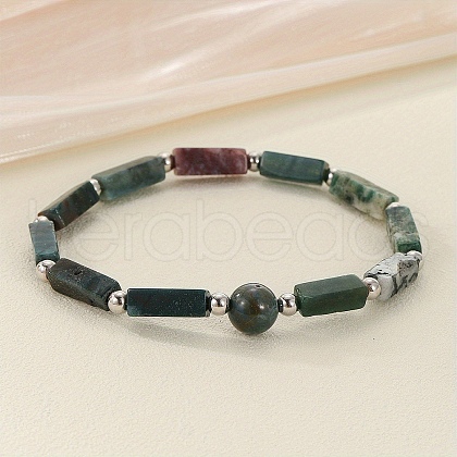 Natural Indian Agate Beaded Stretch Bracelets for Men Women WGE4A78-14-1