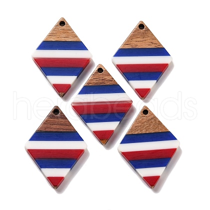 Independence Day Opaque Striped Resin & Walnut Wood Pendants RESI-U010-02Q-1