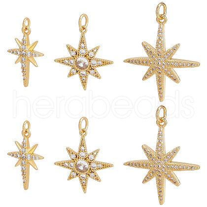 Beebeecraft 6Pcs 3 Styles Brass Micro Pave Cubic Zirconia Pendants ZIRC-BBC0002-57-1