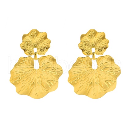Fold Leaf 304 Stainless Steel Stud Earrings for Women EJEW-A117-01G-1