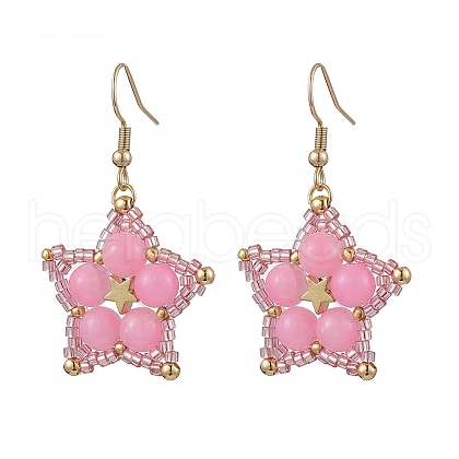 Dyed Natural Yellow Jade Dangle Earrings EJEW-JE06238-04-1