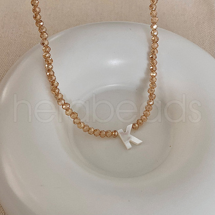 Natural Shell Initial Pendant Glass Beaded Pendant Necklaces FS-WG76541-11-1
