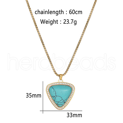 Golden Tone Stainless Steel Pave Synthetic Turquoise Heart Pendant Necklaces LT1707-2-1