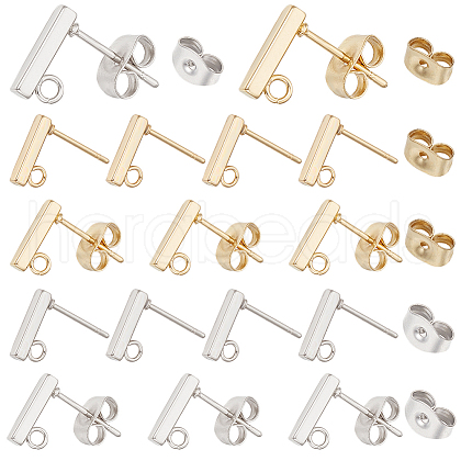 SUNNYCLUE 80Pcs 2 Color Rectangle Shape 304 Stainless Steel Stud Earring Findings STAS-SC0008-59-1