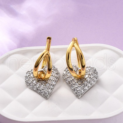 Brass Micro Pave Clear Cubic Zirconia Hoop Earrings EJEW-D322-08PG-02-1