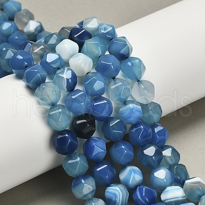 Dyed Natural Banded Agate Beads Strands G-G203-08B-1