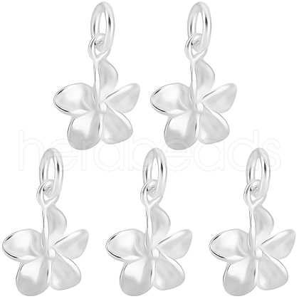 Beebeecraft 5Pcs 925 Sterling Silver Flower Charms with Jump Rings with 1Pc Double Sided Suede Fabric Silver Polishing Cloth FIND-BBC0015-93-1