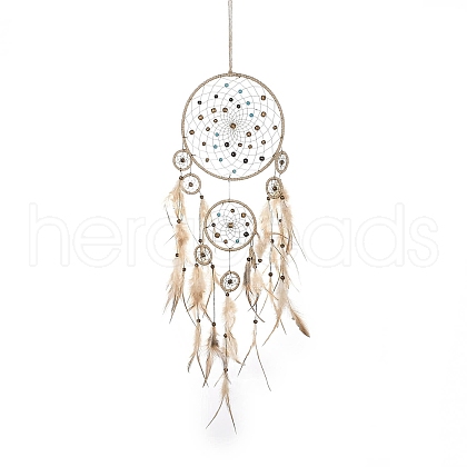 Indian Woven Web/Net with Feather Hanging Ornaments HJEW-G025-08A-1