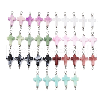 35Pcs 7 Colors Two Tone Cross Acrylic Connector Charms PALLOY-JF03528-02-1