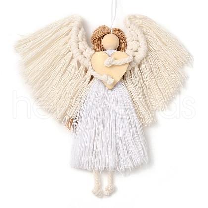 Angel Handmade Woven Macrame Cotton Thread Pendant Decorations HJEW-JM02454-04-1