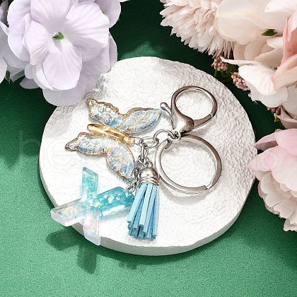 26Pcs Transparent Epoxy Resin & Transparent Acrylic & Faux Suede Tassel Keychain KEYC-JKC01202-24-1