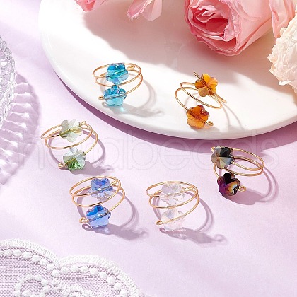 Flower Glass Finger Rings RJEW-JR00841-1