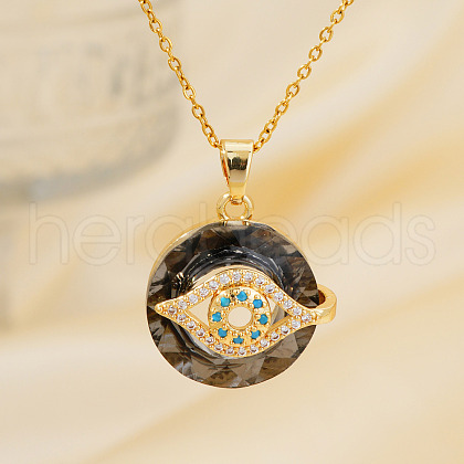 Brass Evil Eye Glass Pendant Necklaces AA7178-10-1