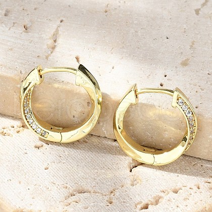 Twist Brass Micro Pave Clear Cubic Zirconia Hoop Earrings EJEW-D311-006G-1