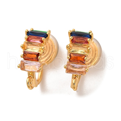 Brass Micro Pave Colorful Cubic Zirconia Clip-on Earring Findings KK-K382-37G-1