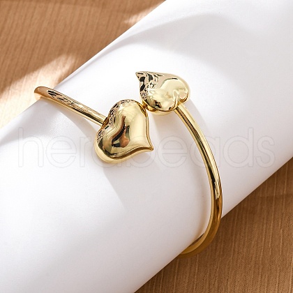 Heart Brass Bangles for Women BJEW-Q060-04G-1