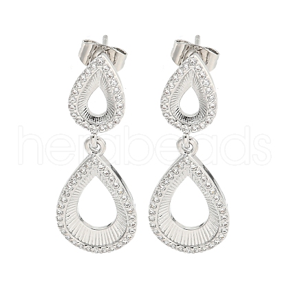 Teardrop Brass Pave Clear Cubic Zirconia Dangle Stud Earrings EJEW-M258-24P-1