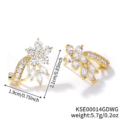 Elegant Brass Rhinestone Leaf Stud Earrings FM5419-5-1