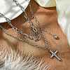 304 Stainless Steel Cross Pendant Chain Necklaces NJEW-M078-05P-4