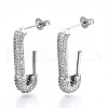 Brass Micro Pave Clear Cubic Zirconia Half Hoop Earrings EJEW-T046-19P-NF-1
