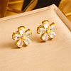 Flower Stainless Steel Pave Clear Cubic Zirconia Chain Necklaces & Stud Earrings Sets FS-WG6648A-01-2