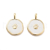 Flat Round with Paw Print Pattern Rack Plating Brass Enamel Pendants X-KK-G512-12G-1