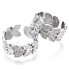 304 Stainless Steel Leaf Cuff Rings RJEW-N038-110P-2