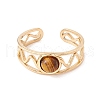 Natural Gemstone Half Round Open Cuff Ring RJEW-B039-04G-3