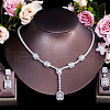 Rectangle Brass Micro Pave Clear Cubic Zirconia Pendant Necklaces & Stud Dangle Earrings Sets FS-WG06681-01-5