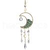 Wire Wrapped Natural Green Aventurine Chip & Brass Moon Pendant Decorations HJEW-JM01504-05-1