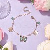 Round 6mm Natural Green Aventurine & Butterfly Glass Charm Bracelets BJEW-TA00525-2