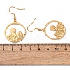 304 Stainless Steel Flat Round with Mountain Dangle Earrings EJEW-B122-03G-3