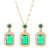 Rectangle Brass Cubic Zirconia Earrings & Pendant Necklaces Sets WG60D1C-01-5