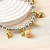 Brass Enamel Round Beads Charm Bracelets for Women BJEW-D317-11D-PG-2