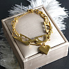 304 Stainless Steel Heart Charm Bracelets BJEW-F499-01G-1