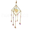 Rhombus Brass with Iron Chain Hanging Ornaments PW-WG5D558-01-5
