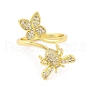 Butterfly & Bee Brass Micro Pave Clear Cubic Zirconia Open Cuff Ring for Women RJEW-U003-10G-2