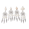 4Pcs 4 Styles Natural Shell & Synthetic Turquoise & Alloy Woven Web/Net with Feather Big Pendants PALLOY-JF03444-1