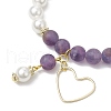 8mm Round Frosted Natural Amethyst & Shell Pearl Beaded Stretch Bracelets BJEW-JB10429-3